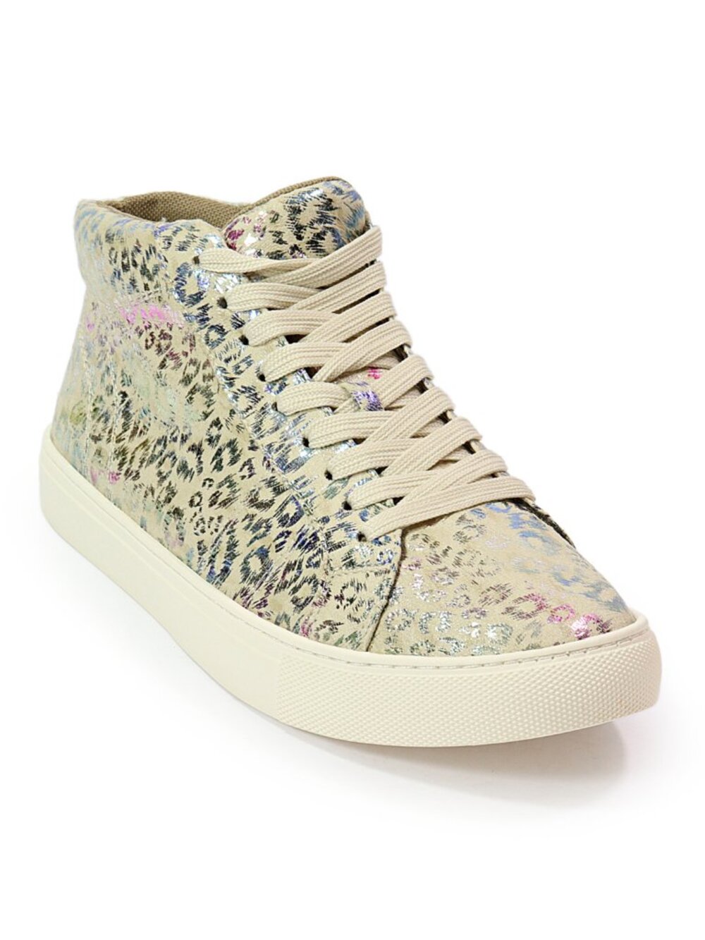 Corkys Cream Metallic Leopard-Print High-Top Sneakers
